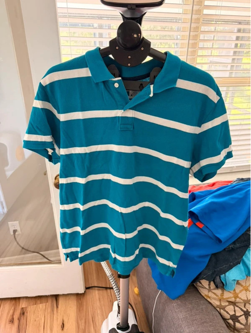 Old Navy Classic Polo Shirt Men XL Teal White Striped